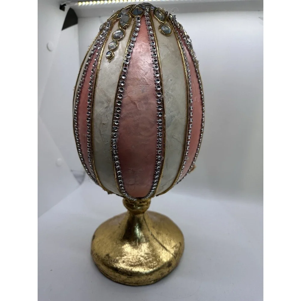 Capiz Easter Egg Pedestal Pier 1 Style Pink Gold Rhinestone‎ 12
